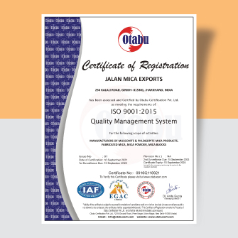 Jalan Mica Exports ISO Certificate
